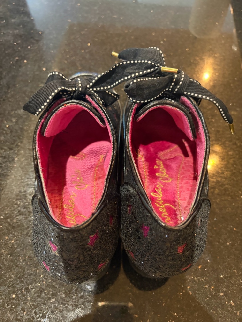 Irregular Choice Black Glitter chunky mid-heel with Rainbow Scale & Pink Stars - Picture 5 of 6